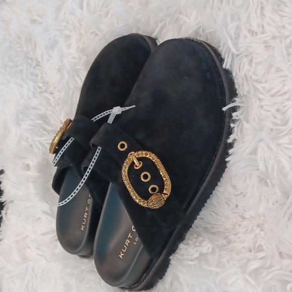 Kurt Geiger London Mayfair Crystal Embellished Eagle Head Buckle Mules Black - Picture 1 of 11